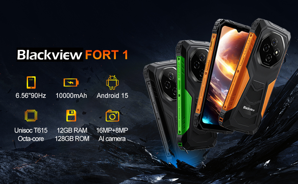 โทรศัพท์ทนน้ำ ทนฝุ่น Blackview FORT 1 (หน้าจอ 6.56 นิ้ว) พี่ใหญ่พันธุ์อึดที่เกิดมาเพื่อตอบโจทย์เรื่องแบตเตอรี่อึดด้วยแบตเตอรี่ความจุยักษ์ระดับ 10,000 mAh รองรับการเข้าป่าระยะยาวข้ามวันข้ามคืนและปล่อยไฟพาวเวอร์แบงก์ได้ดีที่สุด ตัวหน้าจอกระจกนิรภัย Gorilla Glass ยังรองรับโหมด Glove Mode ทัชสกรีนได้แม้ใส่ถุงมือหนา